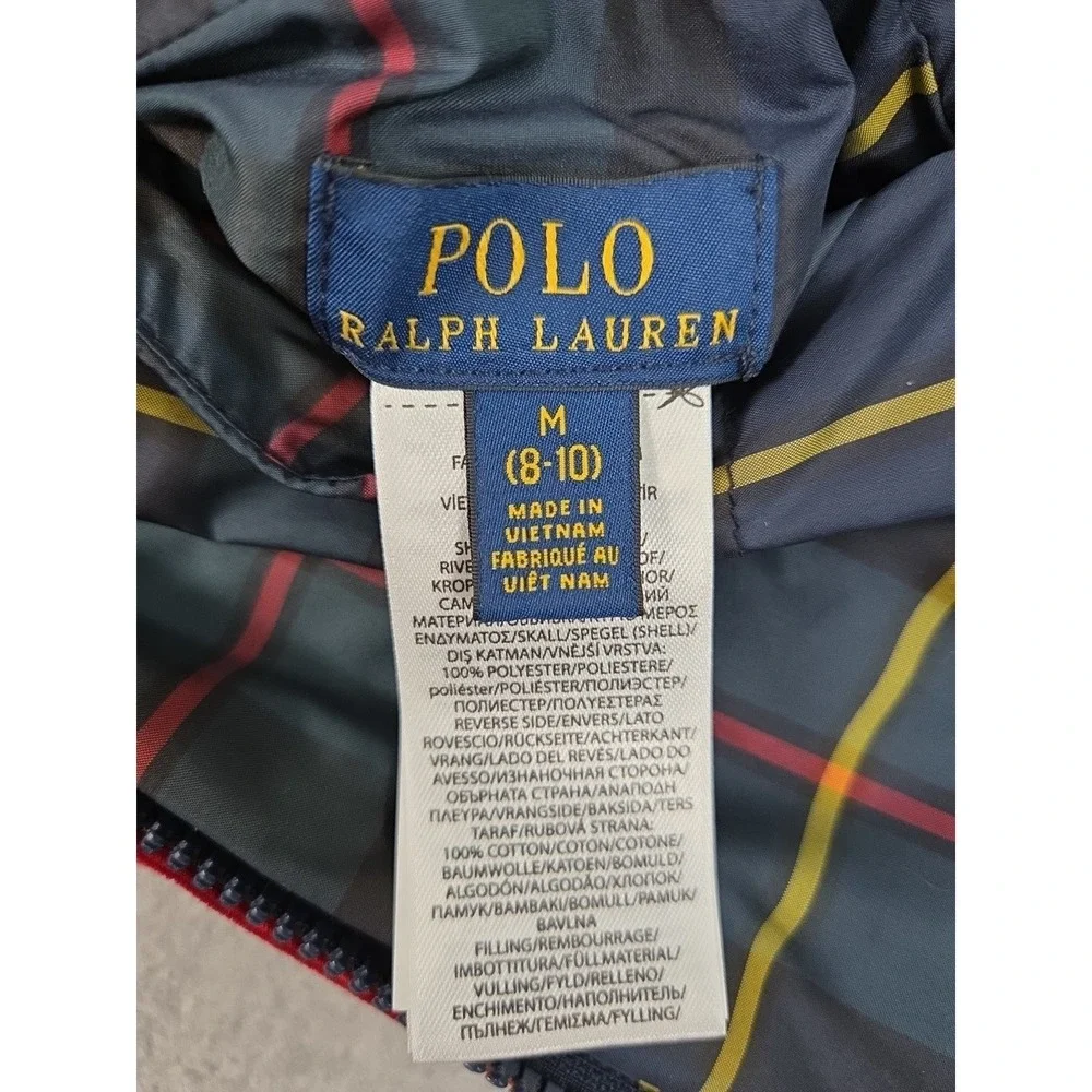 Polo Ralph Lauren Boys M 8-10 REVERSIBLE Red Plaid Quilted Puffer Vest Full Zip‎